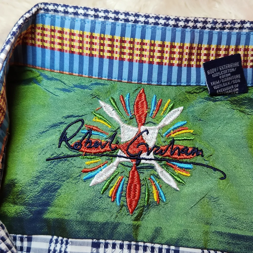 Robert Graham Plaid Embroidered Mens Shirt Suze Large - Picture 12 of 16